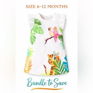 SHEIN Baby Girl Tropical Dress 6–9M Parrot Tiger Print Flutter Sleeve 🦜🐯🌴